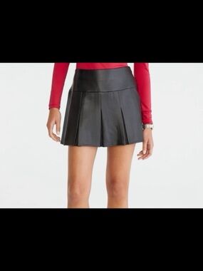 Aeropostale Black Pleated Faux Leather Mini Skirt